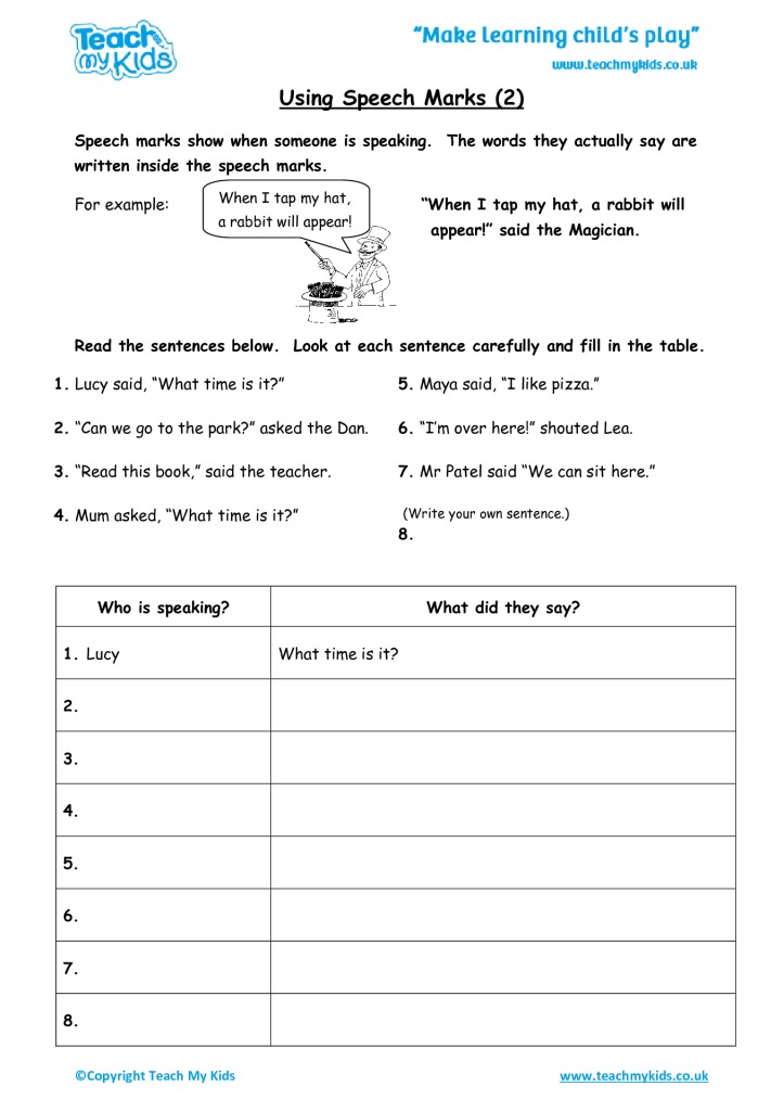 simple speech marks worksheet